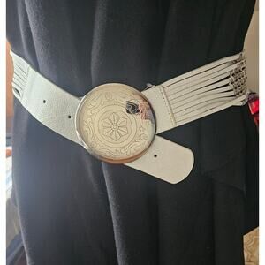 NWT Chico's Monte Carlo Slouch Belt, White Leather W/Silver, Sz M